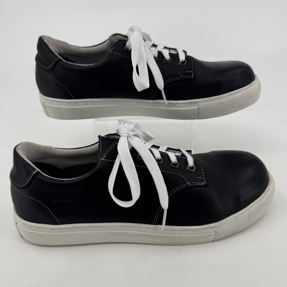 Mellow Walk Jessica Work Shoes WOMENS Black White Lace Up Comp Toe Sneakers 8